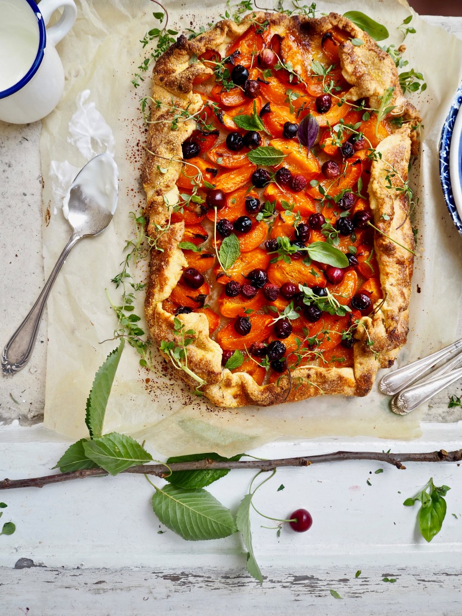 Free-form cherry & apricot tart