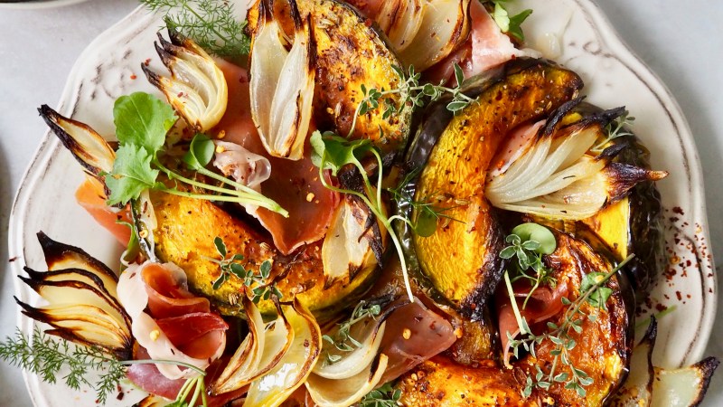 Squash and Serrano ham salad